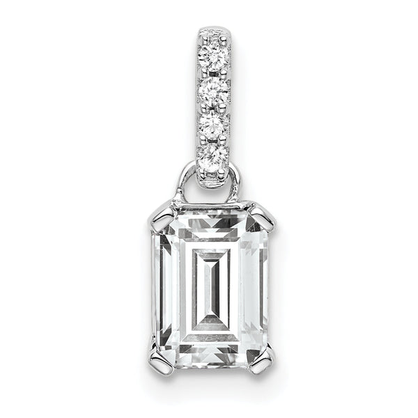 10k White Gold White Topaz and Diamond Pendant