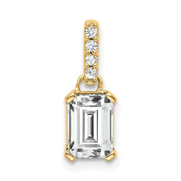 10k Yellow Gold White Topaz and Diamond Pendant