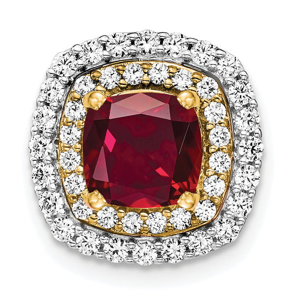 14K Two-Tone Lab Grown Diamond & Created Ruby Pendant