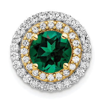 14K Two-Tone Lab Grown Diamond & Created Emerald Pendant