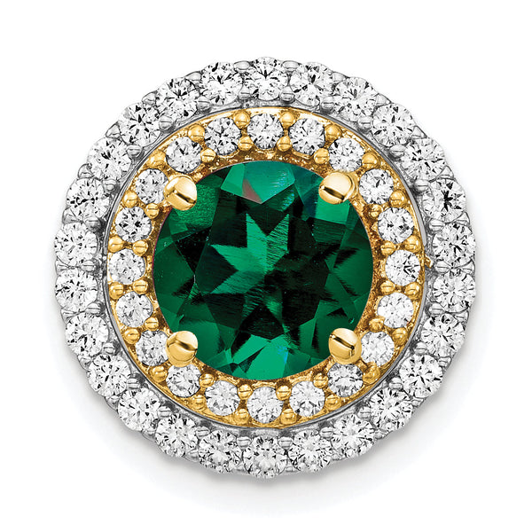 14K Two-Tone Lab Grown Diamond & Created Emerald Pendant