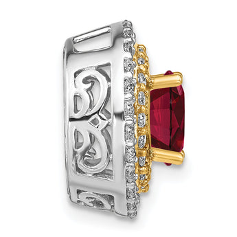 14K Two-Tone Lab Grown Diamond & Created Ruby Pendant