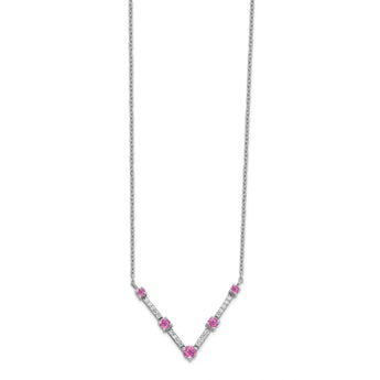 14K White Gold Lab Grown Diamond and Lab Created Pink Sapphire 18 Inch Necklace