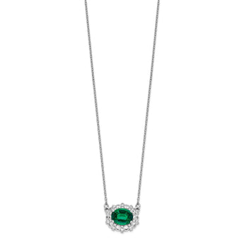 14K White Gold Lab Grown Dia. VS/SI GH, Lab Created Emerald Necklace