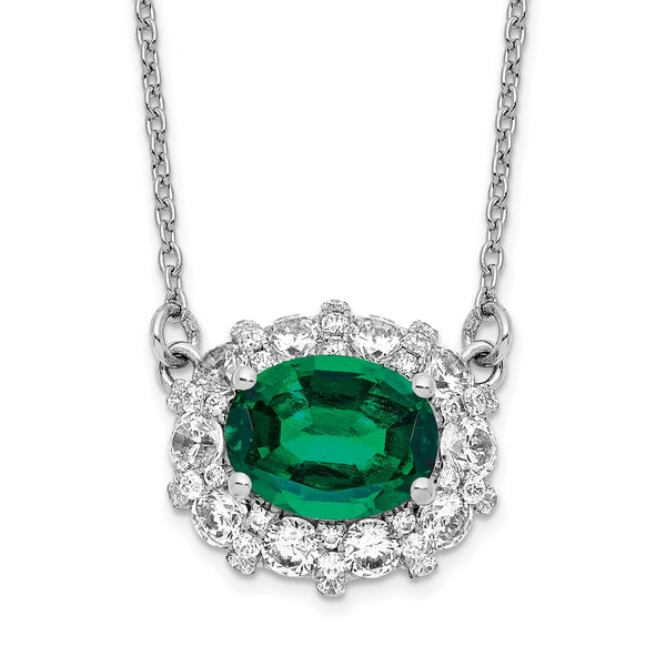 14K White Gold Lab Grown Dia. VS/SI GH, Lab Created Emerald Necklace
