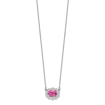 14K White Gold Lab Grown Dia. SI1/SI2, G H, Lab Cr Pink Sapphire Necklac