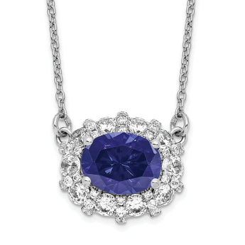 14K White Gold Lab Grown Dia. VS/SI GH, Lab Created Sapphire Necklac