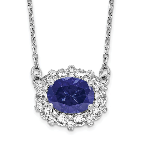 14K White Gold Lab Grown Dia. VS/SI GH, Lab Created Sapphire Necklac