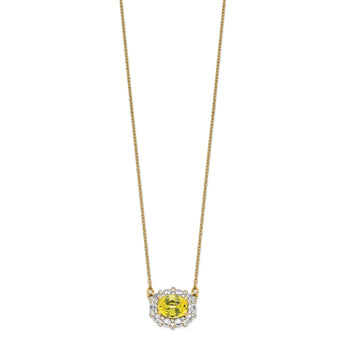 14K Gold Lab Grown Dia. SI1/SI2, G H, Lab Cr Yellow Sapphire Necklace