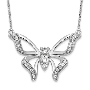 14K White Gold Lab Grown Diamond SI1/SI2, G H, Large Butterfly Necklace
