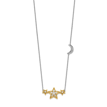 14K Two-Tone Lab Grown Diamond VS/SI GH, Stars w/Moon Necklace