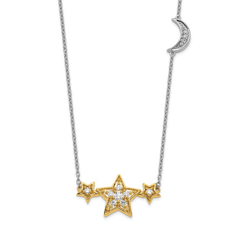 14K Two-Tone Lab Grown Diamond VS/SI GH, Stars w/Moon Necklace