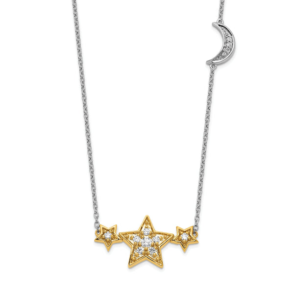 14K Two-Tone Lab Grown Diamond VS/SI GH, Stars w/Moon Necklace