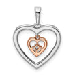 14k Two-tone White and Rose Double Heart Diamond Pendant