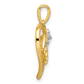 14k Two-tone Polished Heart with Bow Diamond Pendant