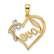 14k Two-tone Polished Heart with Bow Diamond Pendant