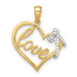 14k Two-tone Polished Heart with Bow Diamond Pendant