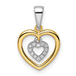 14k Two-tone Heart Dangle Diamond Pendant