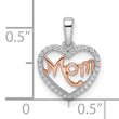 14k Two-tone Diamond White and Rose Mom Heart Pendant