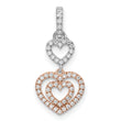 14k Two-tone White and Rose Hearts Dangle Diamond Pendant