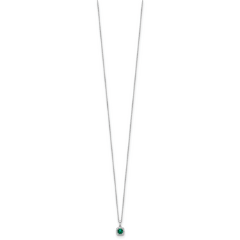 14k White Gold 1/10 carat Lab Grown Diamond VS/SI+ G+ and Created Emerald Complete Pendant Necklace