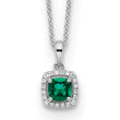 14k White Gold 1/10 carat Lab Grown Diamond VS/SI+ G+ and Created Emerald Complete Pendant Necklace