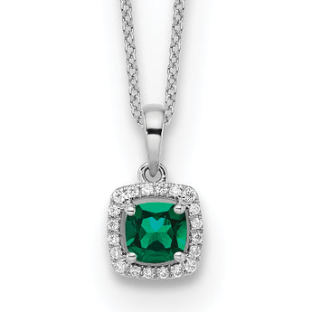 14k White Gold 1/10 carat Lab Grown Diamond VS/SI+ G+ and Created Emerald Complete Pendant Necklace