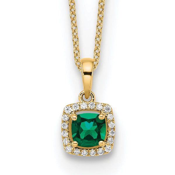 14k 1/10 carat Lab Grown Diamond VS/SI+ G+ and Created Emerald Complete Pendant Necklace