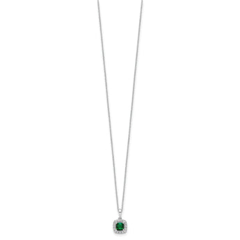 10K White Gold Lab Grown Diamond and Created Emerald Pendant Necklace