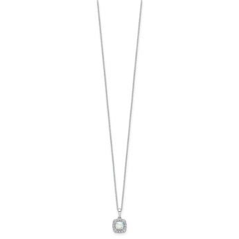 10K White Gold Lab Grown Diamond and Created Opal Pendant Necklace