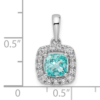 14K White Gold Lab Grown Diamond and Cr Paraiba Halo Pendant
