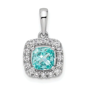 14K White Gold Lab Grown Diamond and Cr Paraiba Halo Pendant