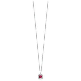 10K White Gold Lab Grown Diamond and Created Ruby Pendant Necklace
