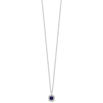 10K White Gold Lab Grown Diamond and Cr Blue Sapphire Pendant Necklace