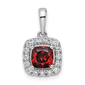 14k White Gold 1/4 carat Lab Grown Diamond VS/SI+ G+ January Birthstone Garnet Halo Pendant - Birthstone Company
