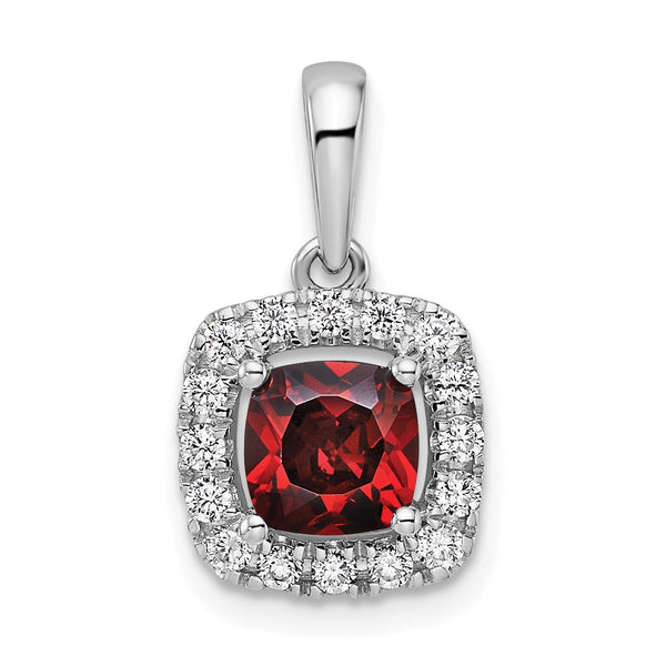 14k White Gold 1/4 carat Lab Grown Diamond VS/SI+ G+ January Birthstone Garnet Halo Pendant - Birthstone Company