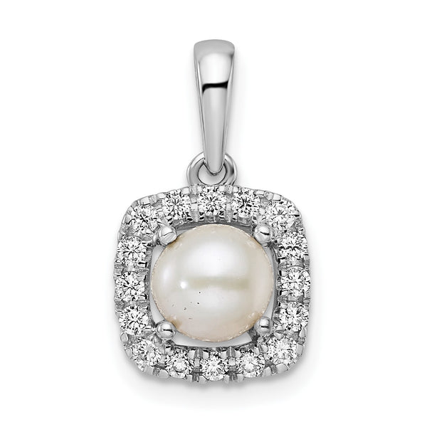 14k White Gold 1/4 carat Lab Grown Diamond VS/SI+ G+ June Birthstone Freshwater Cultered Pearl Halo Pendant - Birthstone Company