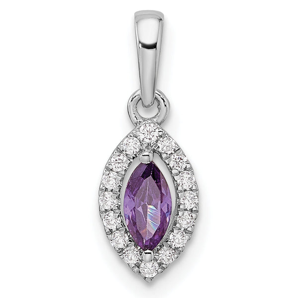 14K White Gold Lab Grown Diamond and Amethyst Pendant
