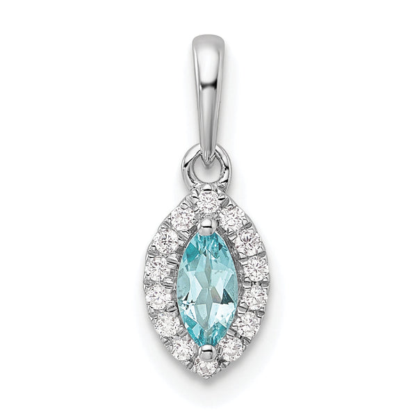 14K White Gold Lab Grown Diamond and Aquamarine Pendant