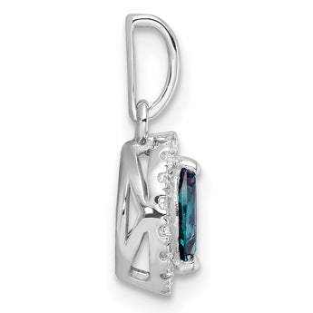 14K White Gold Lab Grown Diamond and Created Alexandrite Pendant