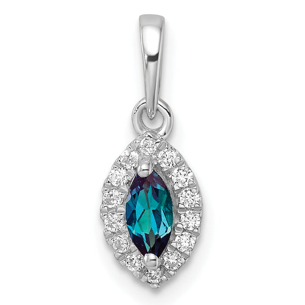14K White Gold Lab Grown Diamond and Created Alexandrite Pendant