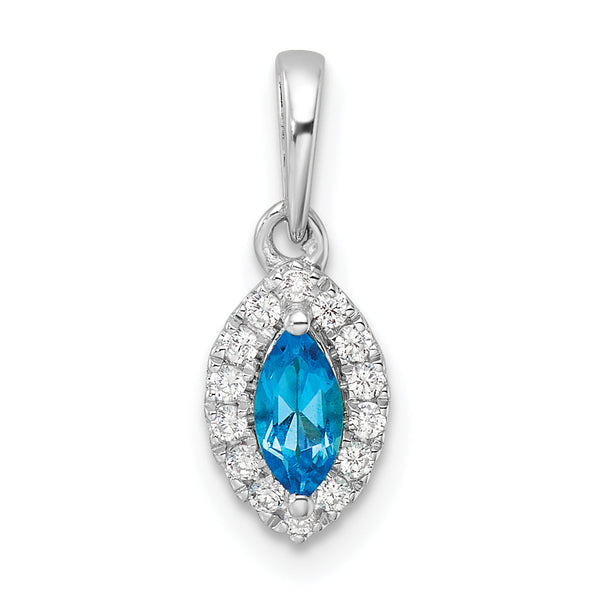 14K White Gold Lab Grown Diamond and Blue Topaz Pendant