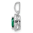 14K White Gold Lab Grown Diamond and Created Emerald Pendant