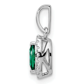14K White Gold Lab Grown Diamond and Created Emerald Pendant