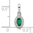 14K White Gold Lab Grown Diamond and Created Emerald Pendant