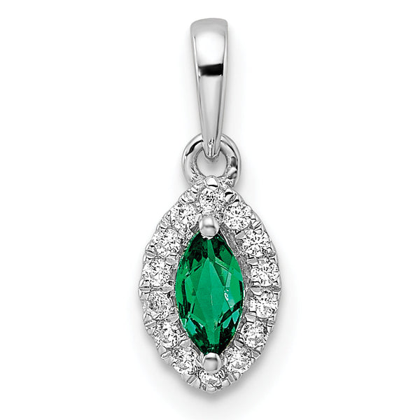 14K White Gold Lab Grown Diamond and Created Emerald Pendant