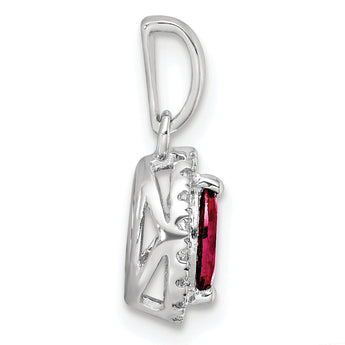 14K White Gold Lab Grown Diamond and Created Ruby Pendant