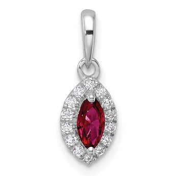 14K White Gold Lab Grown Diamond and Created Ruby Pendant