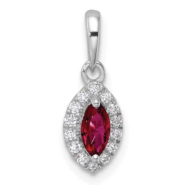 14K White Gold Lab Grown Diamond and Created Ruby Pendant