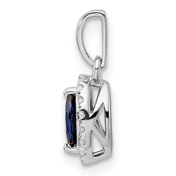 14K White Gold Lab Grown Diamond and Cr Blue Sapphire Pendant